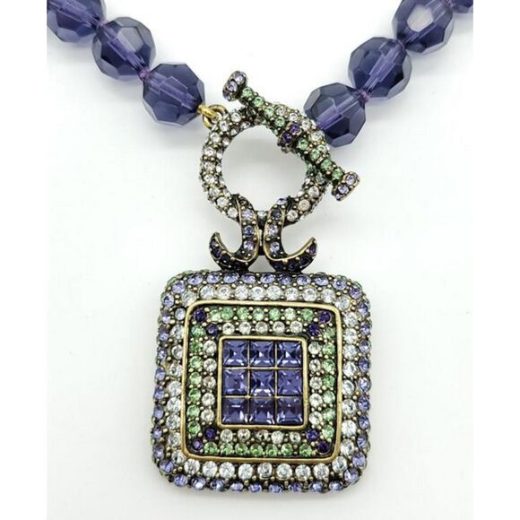HEIDI DAUS Purple Crystal & Rhinestone Square Toggle Clasp Statement Necklace - Picture 1 of 6